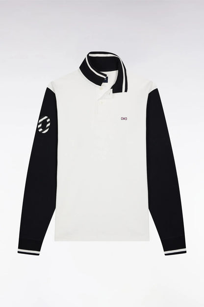Eden Park_White_Two-Tone White Cotton PiquŽ Long-Sleeved Polo Shirt with Embroidery 10_H25MAIPL0023_ECC_02