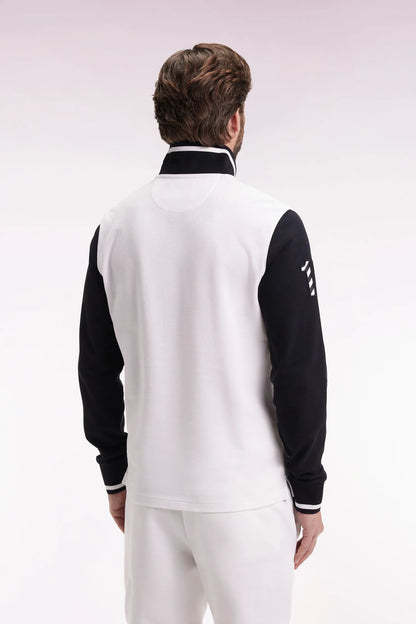 Eden Park_White_Two-Tone White Cotton PiquŽ Long-Sleeved Polo Shirt with Embroidery 10_H25MAIPL0023_ECC_05