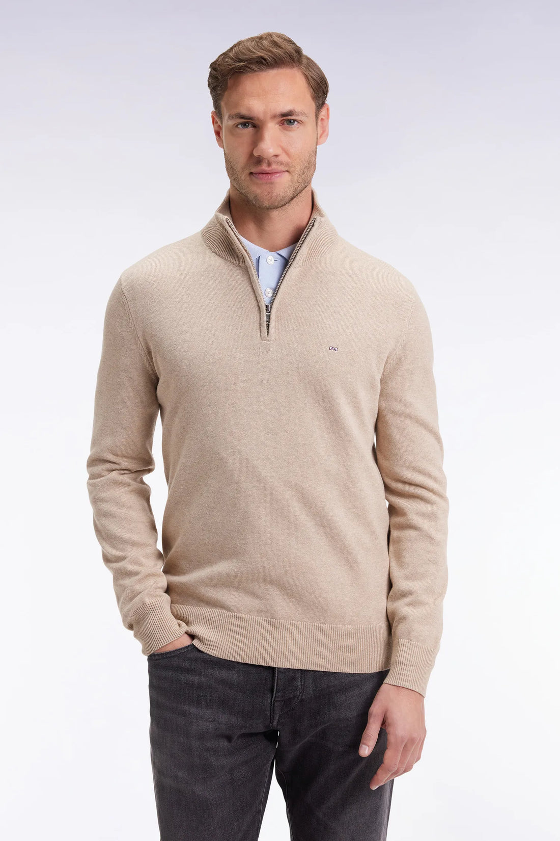 Eden Park_Beige_Trucker Collar Sweater in Beige Wool and Cotton_H25MAIPU0002_BEM25_01