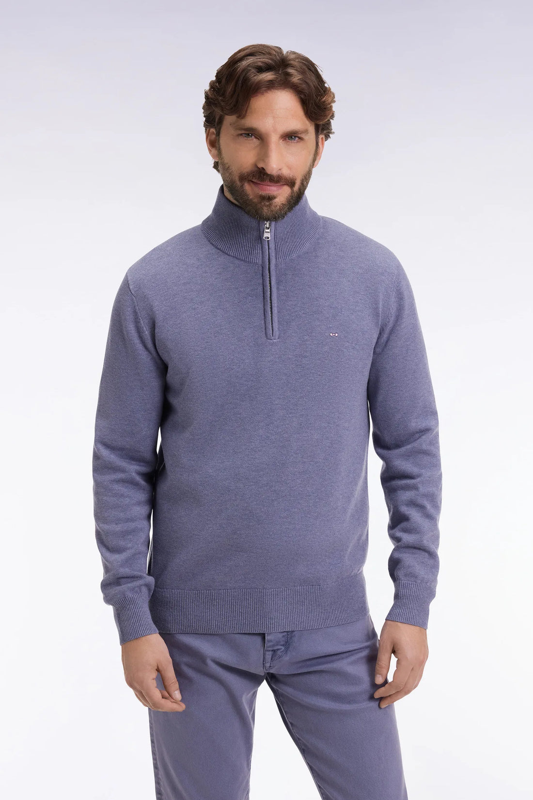 Eden Park_Blue_Trucker Collar Sweater in Wool and Cotton Blue Grey_H25MAIPU0002_BLC17_01