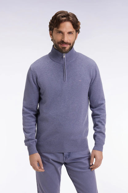 Eden Park_Blue_Trucker Collar Sweater in Wool and Cotton Blue Grey_H25MAIPU0002_BLC17_01