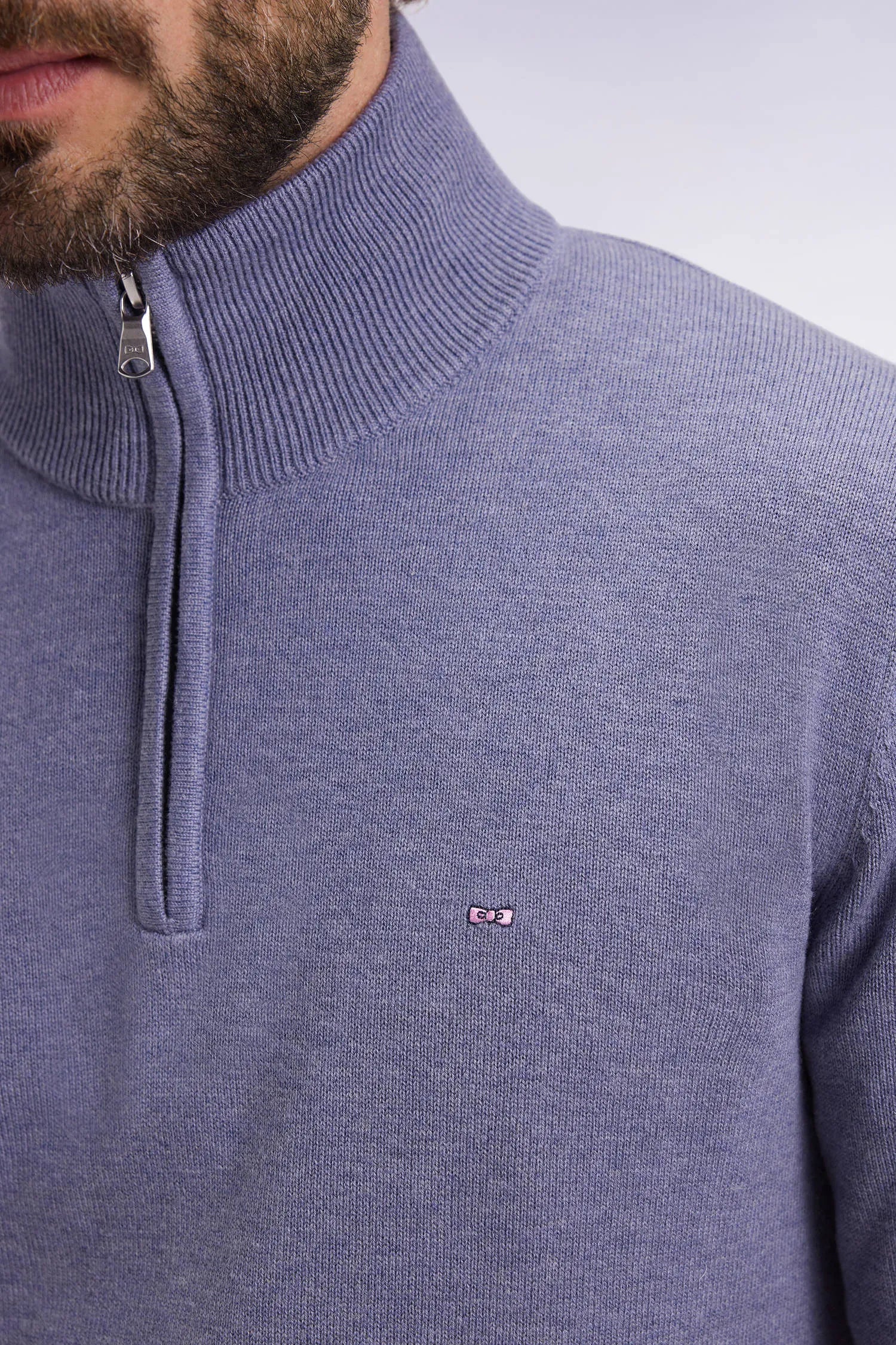 Eden Park_Blue_Trucker Collar Sweater in Wool and Cotton Blue Grey_H25MAIPU0002_BLC17_03