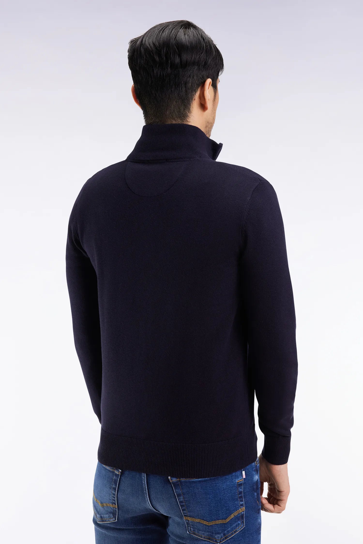Eden Park_Blue_Dark Blue Wool and Cotton Trucker Collar Sweater_H25MAIPU0002_BLF27_05