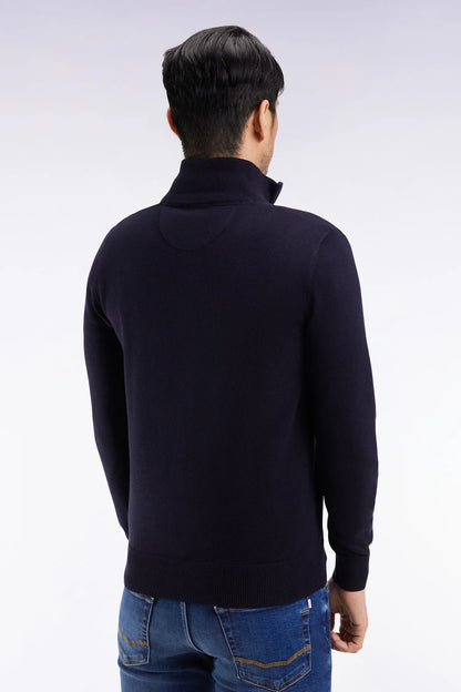 Eden Park_Blue_Dark Blue Wool and Cotton Trucker Collar Sweater_H25MAIPU0002_BLF27_05