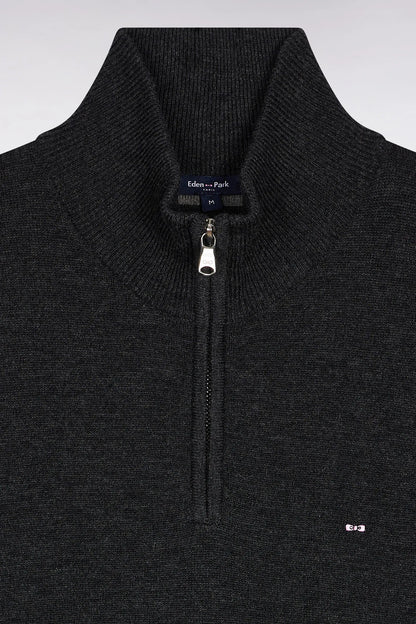 Eden Park_Grey_Dark Grey Wool and Cotton Trucker Collar Sweater_H25MAIPU0002_GRF7_02