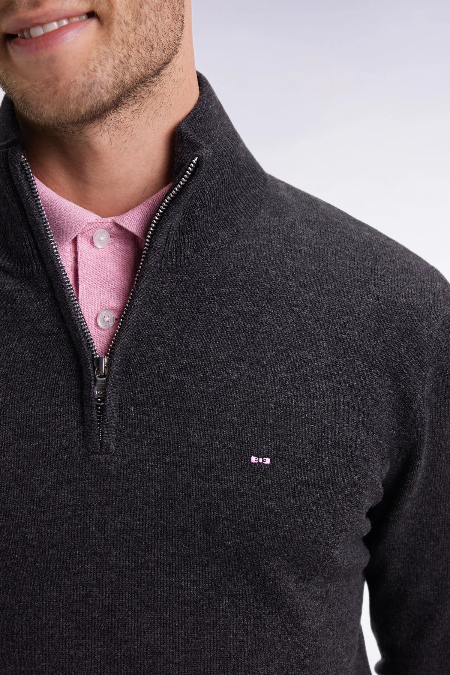 Eden Park_Grey_Dark Grey Wool and Cotton Trucker Collar Sweater_H25MAIPU0002_GRF7_03