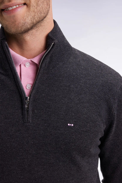 Eden Park_Grey_Dark Grey Wool and Cotton Trucker Collar Sweater_H25MAIPU0002_GRF7_03
