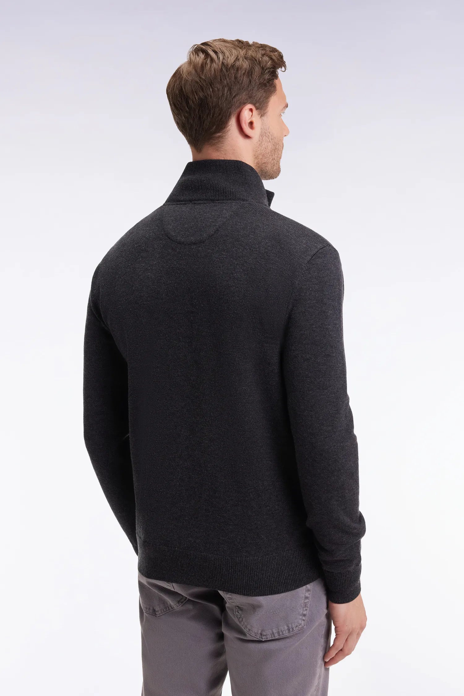 Eden Park_Grey_Dark Grey Wool and Cotton Trucker Collar Sweater_H25MAIPU0002_GRF7_05