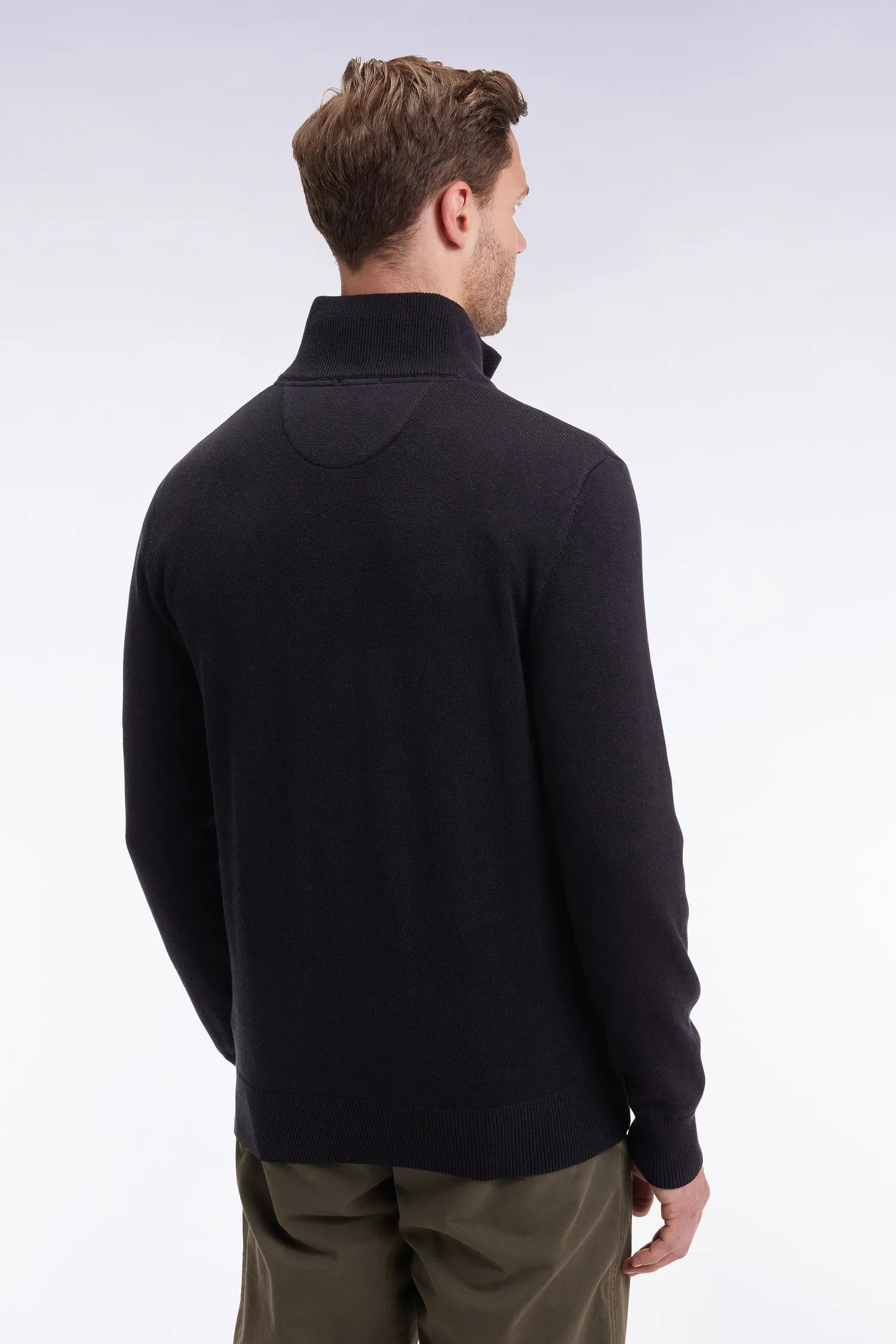 Eden Park_Black_Trucker Collar Sweater in Wool and Black Cotton_H25MAIPU0002_NO_05