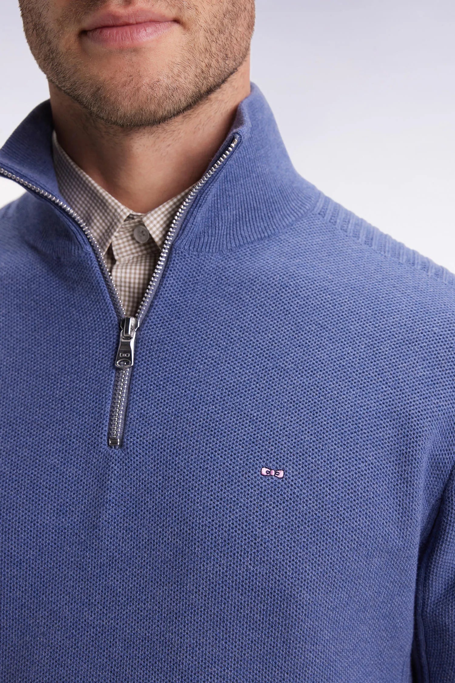 Eden Park_Blue_Blue Honeycomb Cotton Trucker Collar Sweater_H25MAIPU0017_BLC17_03