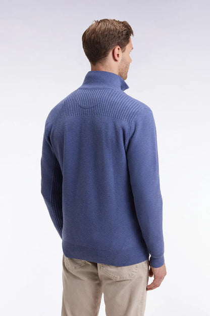 Eden Park_Blue_Blue Honeycomb Cotton Trucker Collar Sweater_H25MAIPU0017_BLC17_05