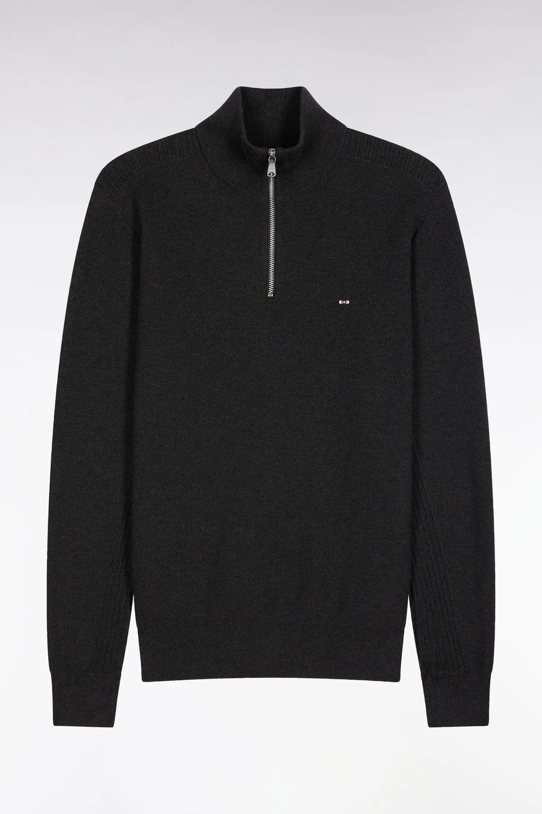 Eden Park_Grey_Dark Grey Honeycomb Cotton Trucker Collar Sweater_H25MAIPU0017_GRF7_02