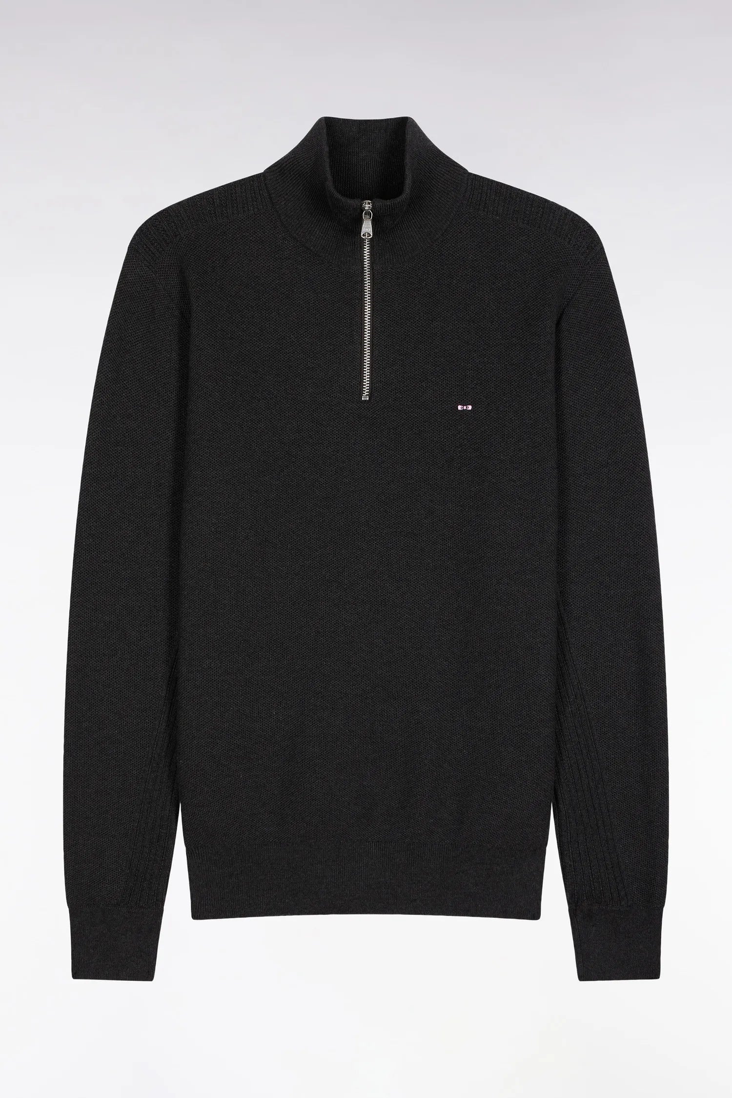 Eden Park_Grey_Dark Grey Honeycomb Cotton Trucker Collar Sweater_H25MAIPU0017_GRF7_02