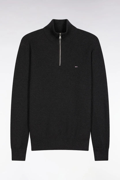 Eden Park_Grey_Dark Grey Honeycomb Cotton Trucker Collar Sweater_H25MAIPU0017_GRF7_02