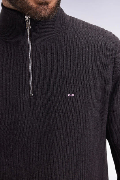 Eden Park_Grey_Dark Grey Honeycomb Cotton Trucker Collar Sweater_H25MAIPU0017_GRF7_04