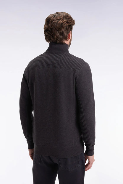 Eden Park_Grey_Dark Grey Honeycomb Cotton Trucker Collar Sweater_H25MAIPU0017_GRF7_05