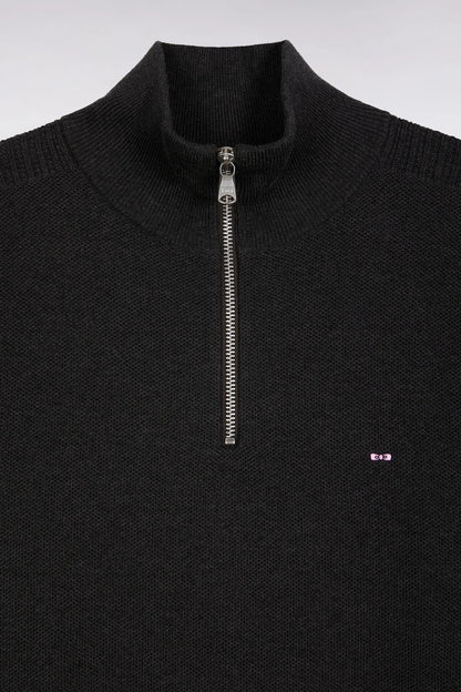 Eden Park_Grey_Dark Grey Honeycomb Cotton Trucker Collar Sweater_H25MAIPU0017_GRF7_06