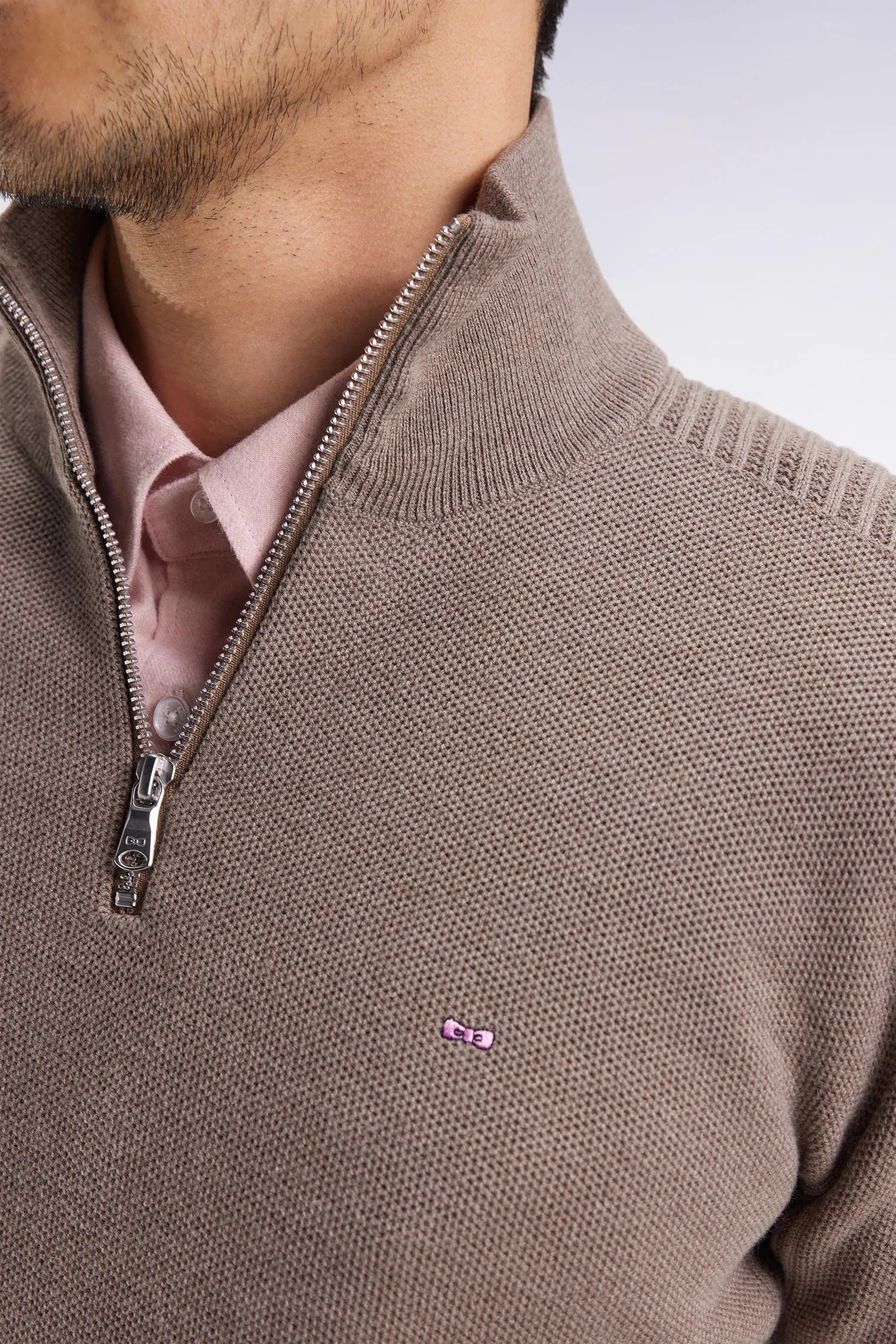 Eden Park_Beige_Brown Honeycomb Cotton Trucker Collar Sweater_H25MAIPU0017_MAC3_03