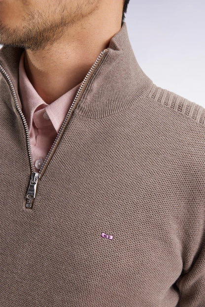 Eden Park_Beige_Brown Honeycomb Cotton Trucker Collar Sweater_H25MAIPU0017_MAC3_03