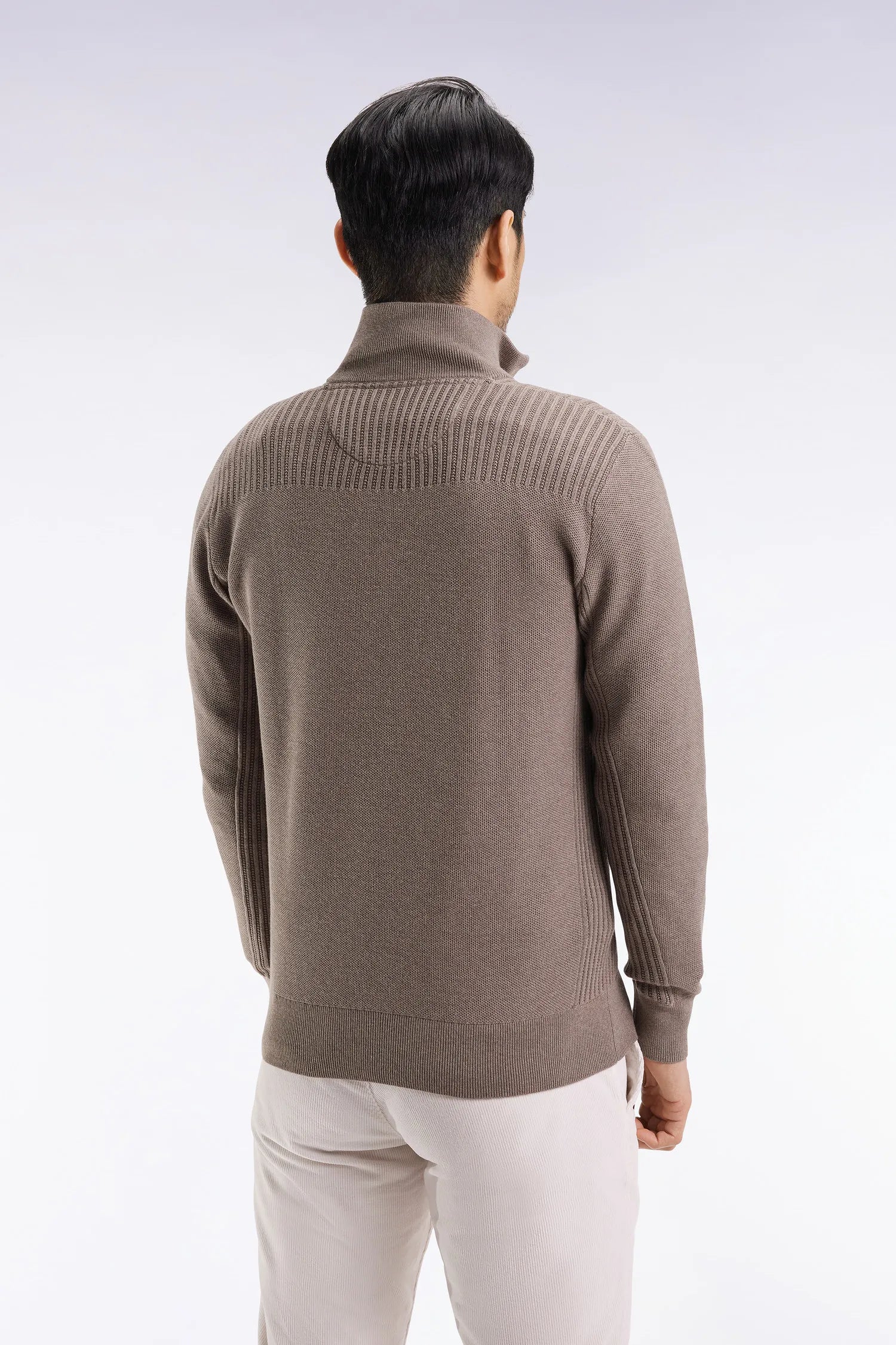 Eden Park_Beige_Brown Honeycomb Cotton Trucker Collar Sweater_H25MAIPU0017_MAC3_05