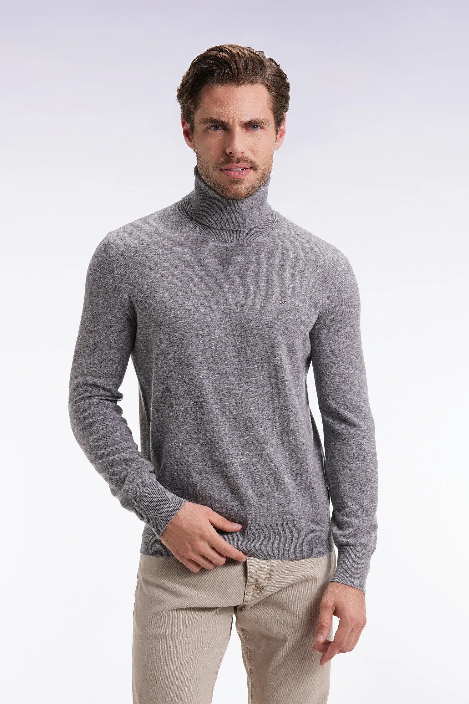 Eden Park_Grey_Turtleneck Sweater in Virgin Wool and Grey Cashmere_H25MAIPU0024_GRM_01