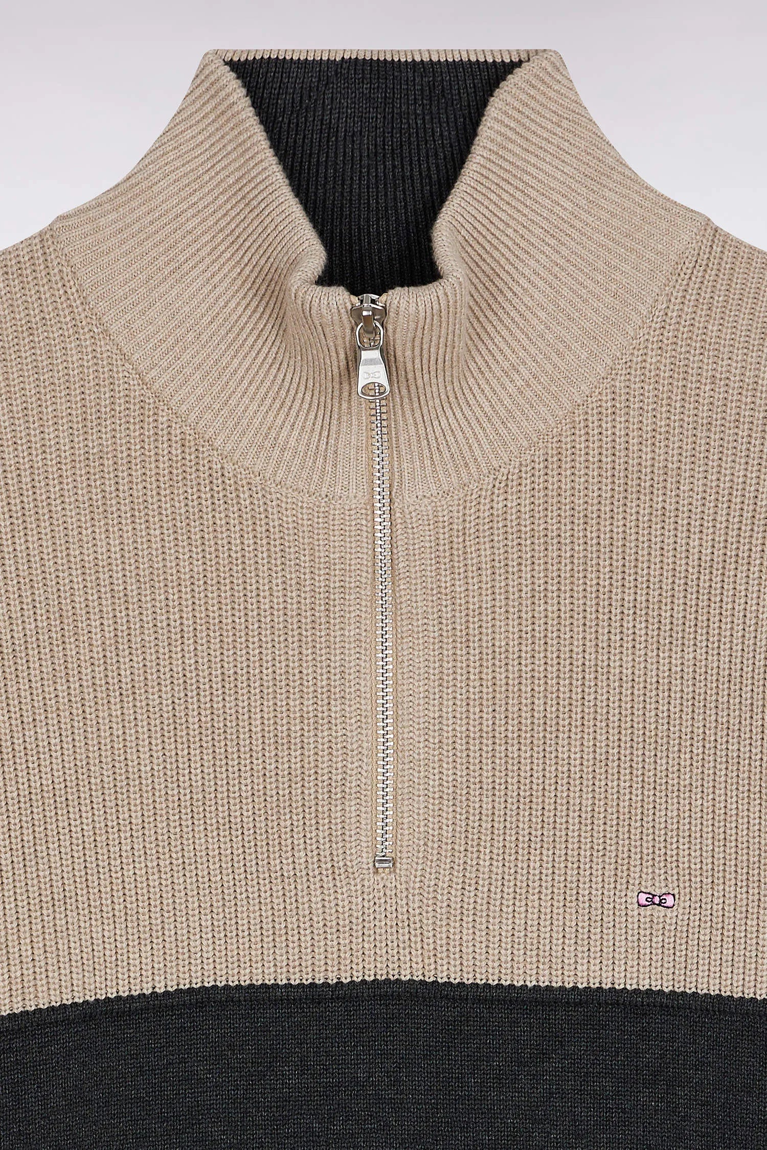 Eden Park_Grey_Grey Cotton Trucker Collar Sweater with Stripe Effect_H25MAIPU0040_GRF11_06