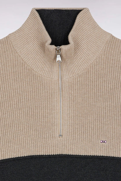 Eden Park_Grey_Grey Cotton Trucker Collar Sweater with Stripe Effect_H25MAIPU0040_GRF11_06