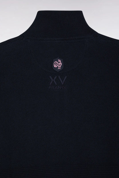 Eden Park_Blue_XV De France Trucker Collar Sweater in Navy Cotton_H25MAIPU0082_BLF_02