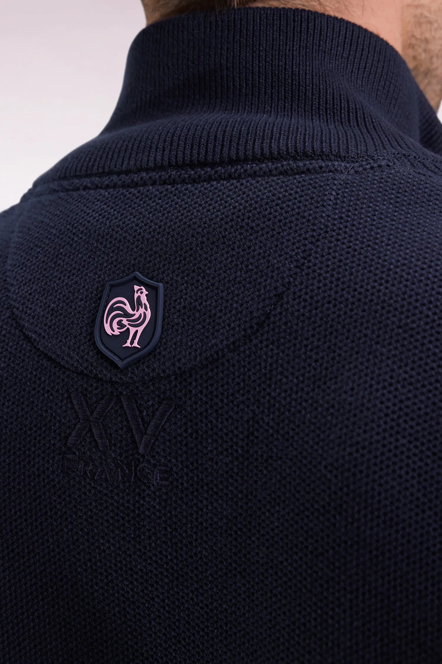 Eden Park_Blue_XV De France Trucker Collar Sweater in Navy Cotton_H25MAIPU0082_BLF_03
