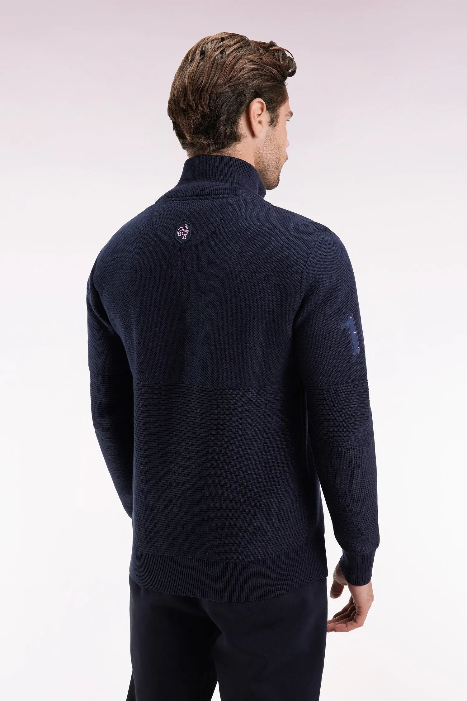 Eden Park_Blue_XV De France Trucker Collar Sweater in Navy Cotton_H25MAIPU0082_BLF_05