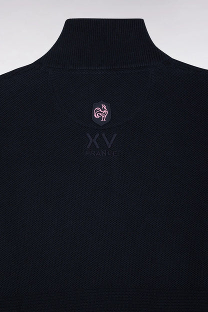 Eden Park_Blue_XV De France Trucker Collar Sweater in Navy Cotton_H25MAIPU0082_BLF_06