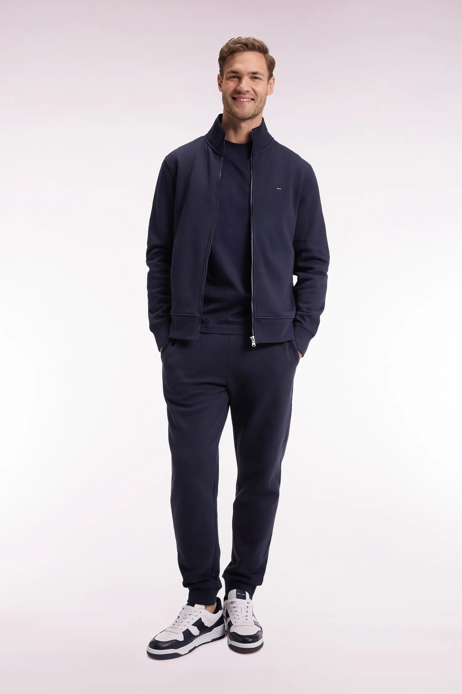 Eden Park_Blue_Zipped Navy Cotton Sweatshirt with a Straight Cut_H25MAISW0003_BLF_03