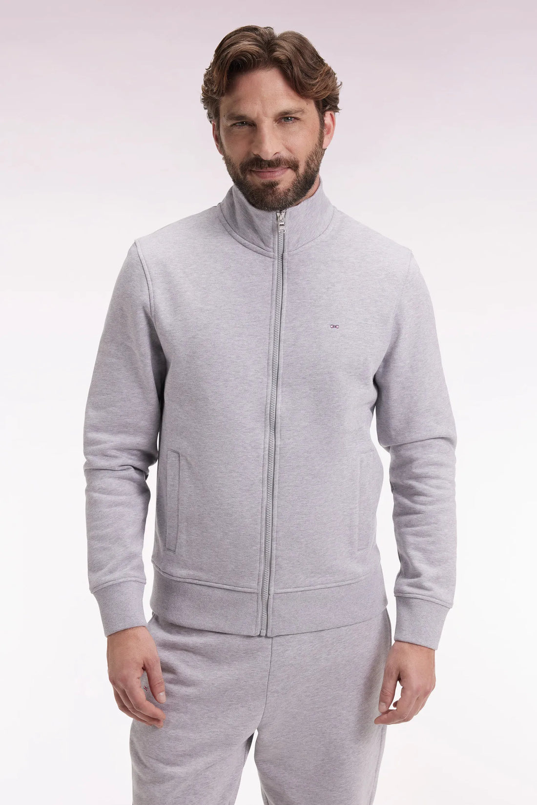 Eden Park_Grey_Grey Cotton Zip-Up Sweatshirt with a Straight Cut_H25MAISW0003_GRM24_01