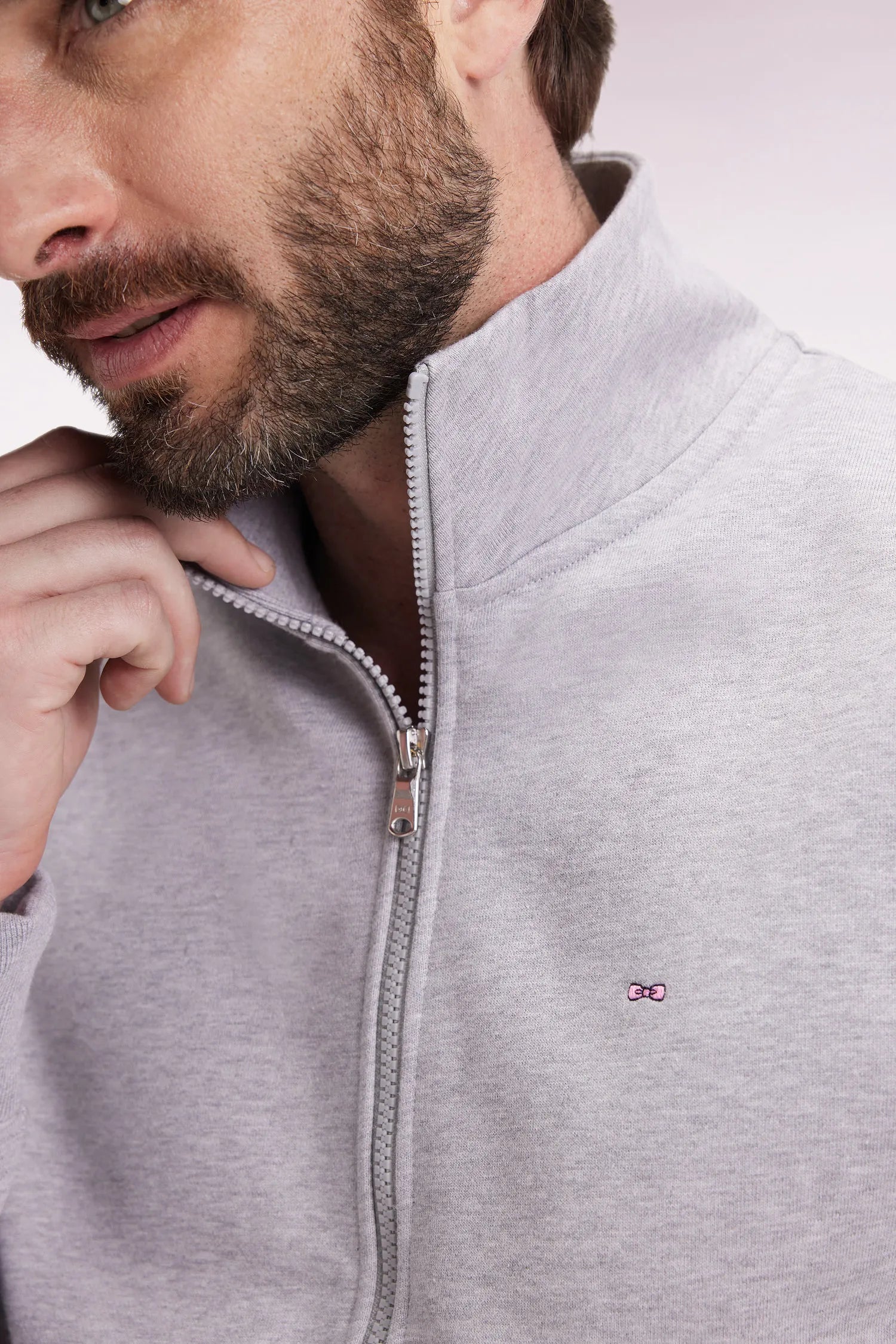 Eden Park_Grey_Grey Cotton Zip-Up Sweatshirt with a Straight Cut_H25MAISW0003_GRM24_03