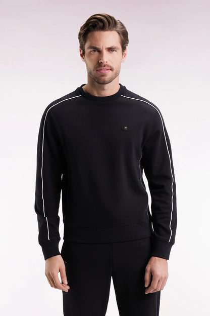 Eden Park_Black_Black Fleece Sweatshirt with Colorful Piping_H25MAISW0009_NO_01