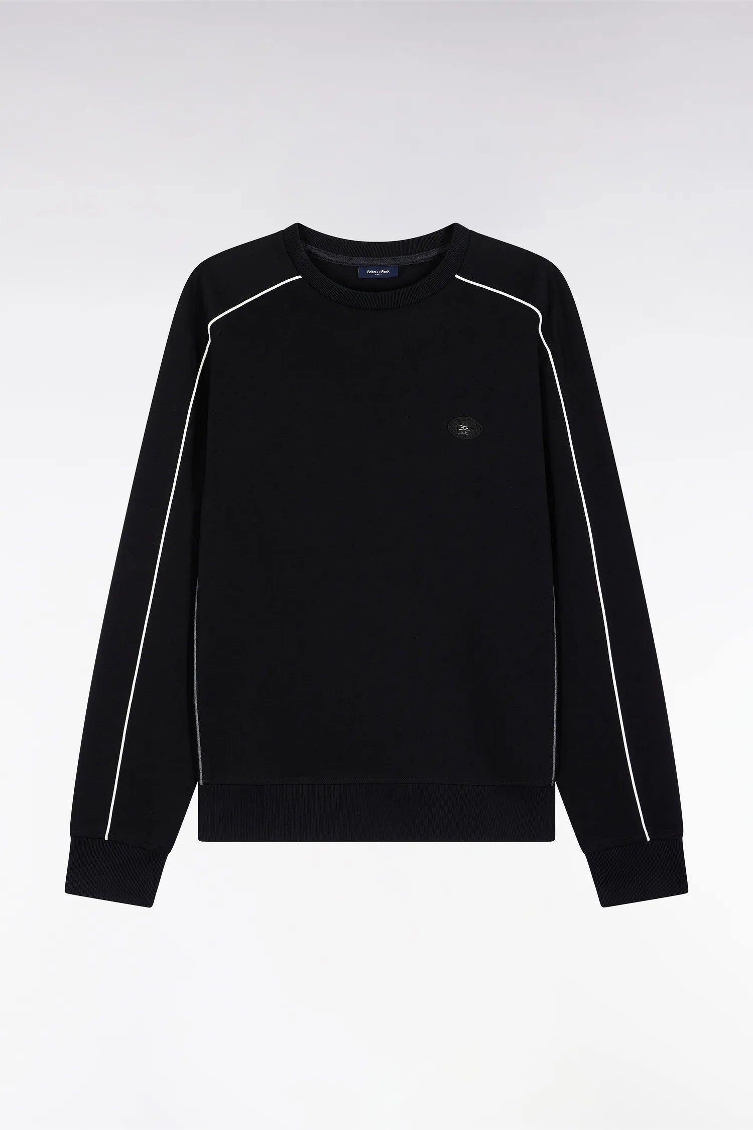 Eden Park_Black_Black Fleece Sweatshirt with Colorful Piping_H25MAISW0009_NO_02