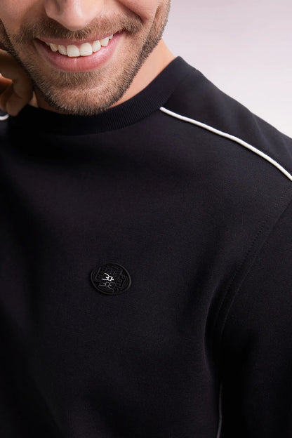 Eden Park_Black_Black Fleece Sweatshirt with Colorful Piping_H25MAISW0009_NO_04