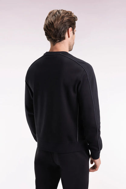 Eden Park_Black_Black Fleece Sweatshirt with Colorful Piping_H25MAISW0009_NO_05