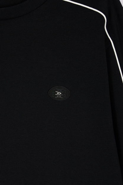 Eden Park_Black_Black Fleece Sweatshirt with Colorful Piping_H25MAISW0009_NO_06