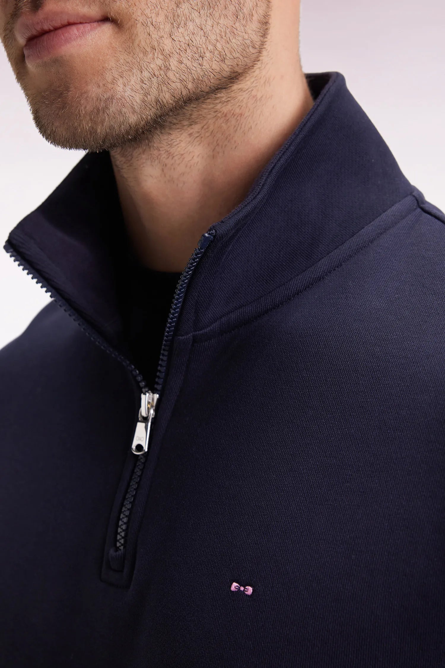 Eden Park_0_Navy Cotton Fleece Sweatshirt with Zip-Up Stand-Up Collar_H25MAISW0016_BLF_03