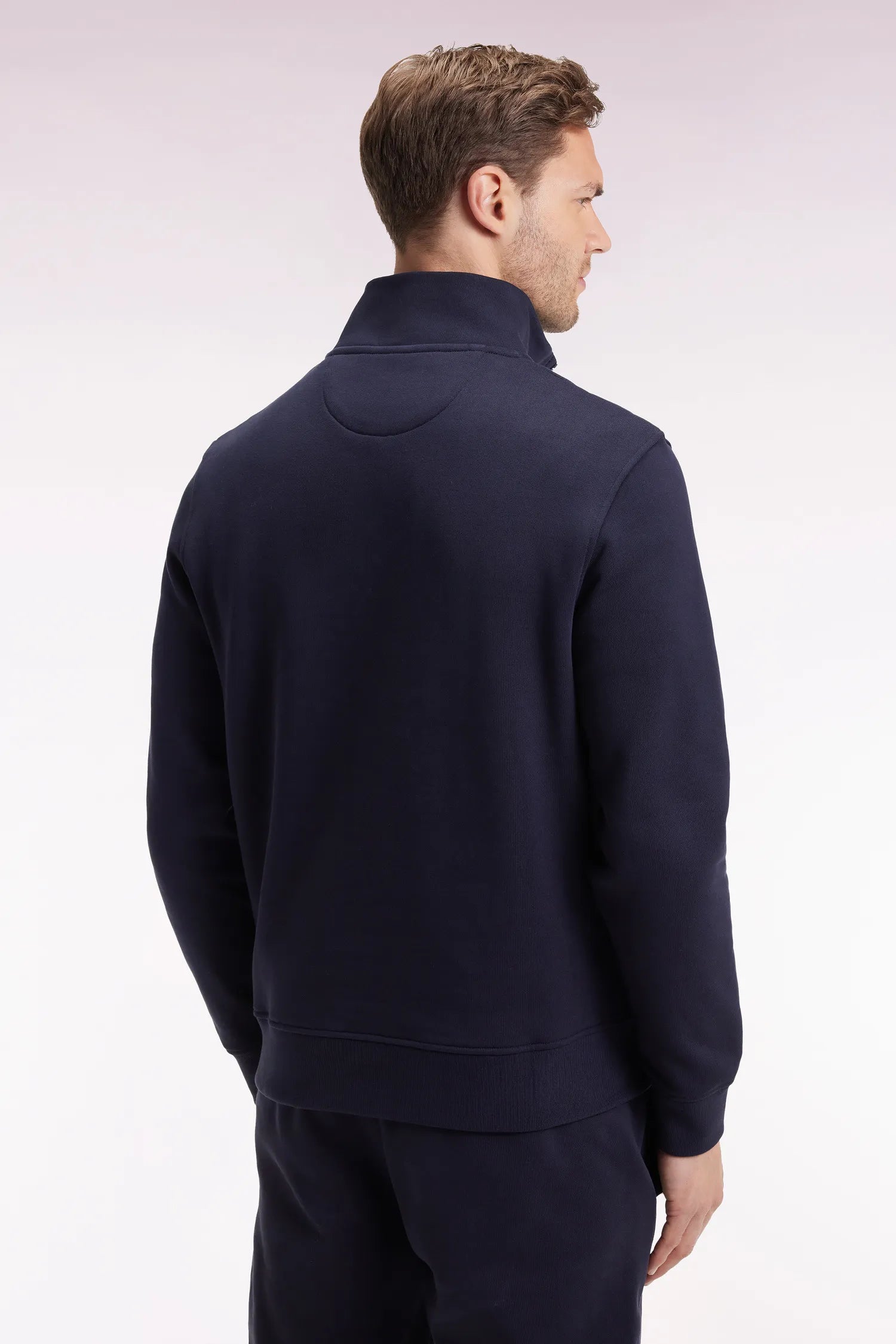 Eden Park_0_Navy Cotton Fleece Sweatshirt with Zip-Up Stand-Up Collar_H25MAISW0016_BLF_05