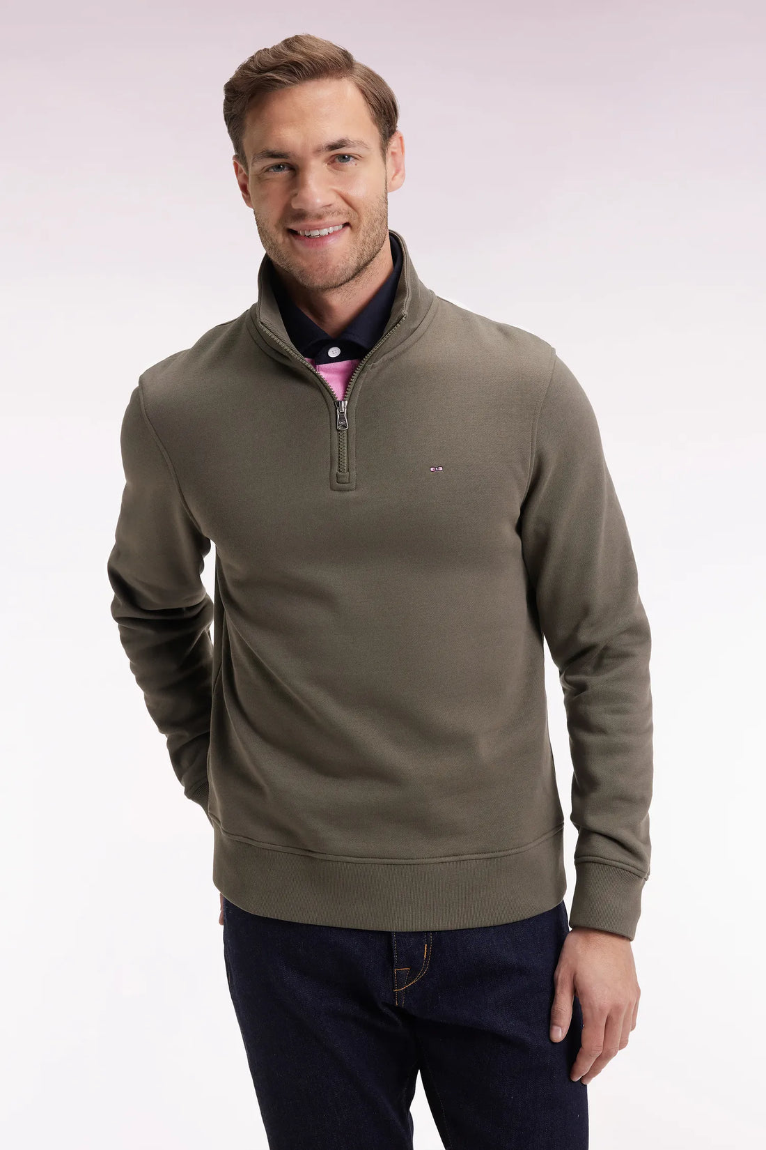 Eden Park_0_Khaki Cotton Fleece Zip-Up Sweatshirt - Cancelled_H25MAISW0016_KAF7_01