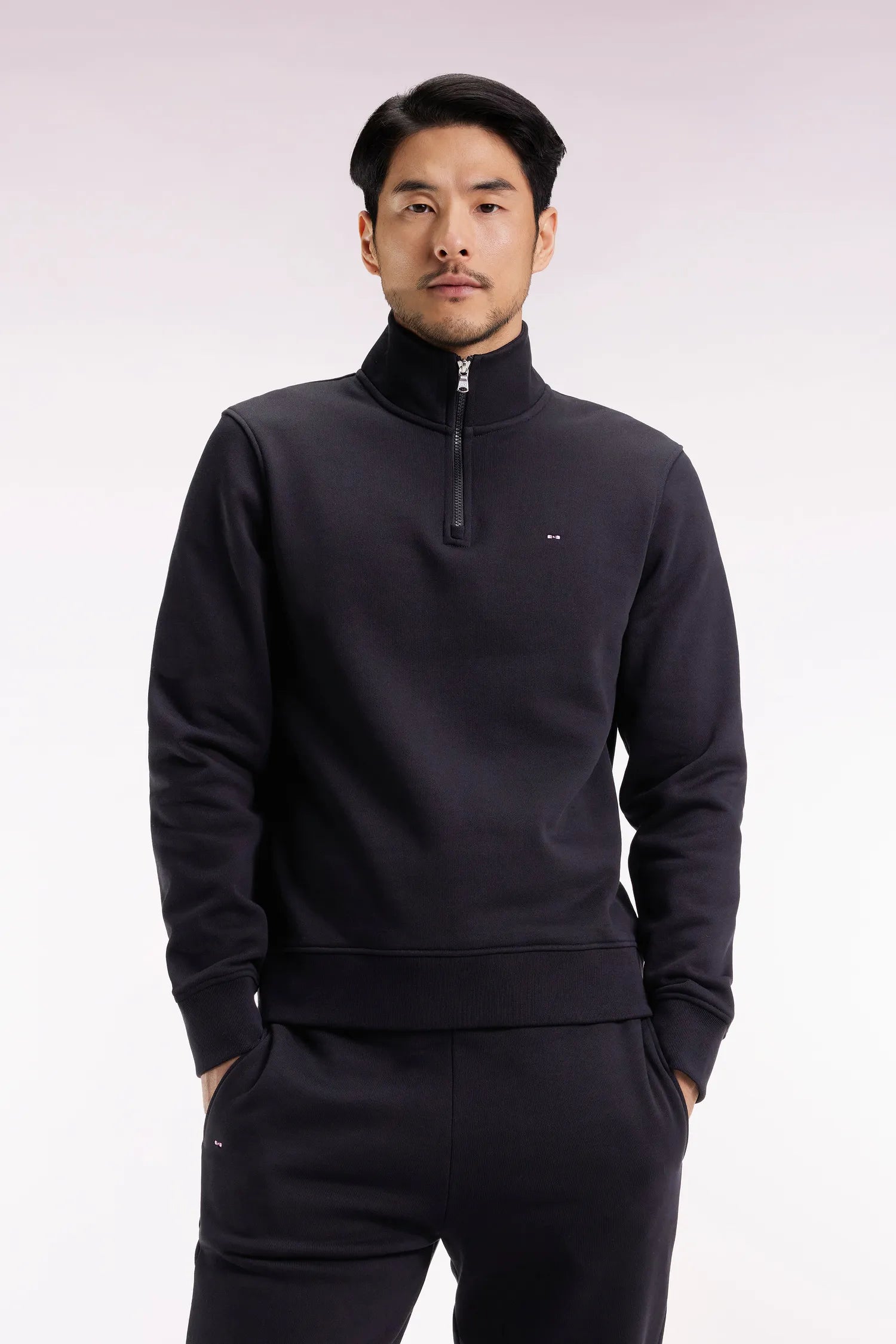 Eden Park_0_Black Cotton Fleece Zip-Up Sweatshirt_H25MAISW0016_NO_01