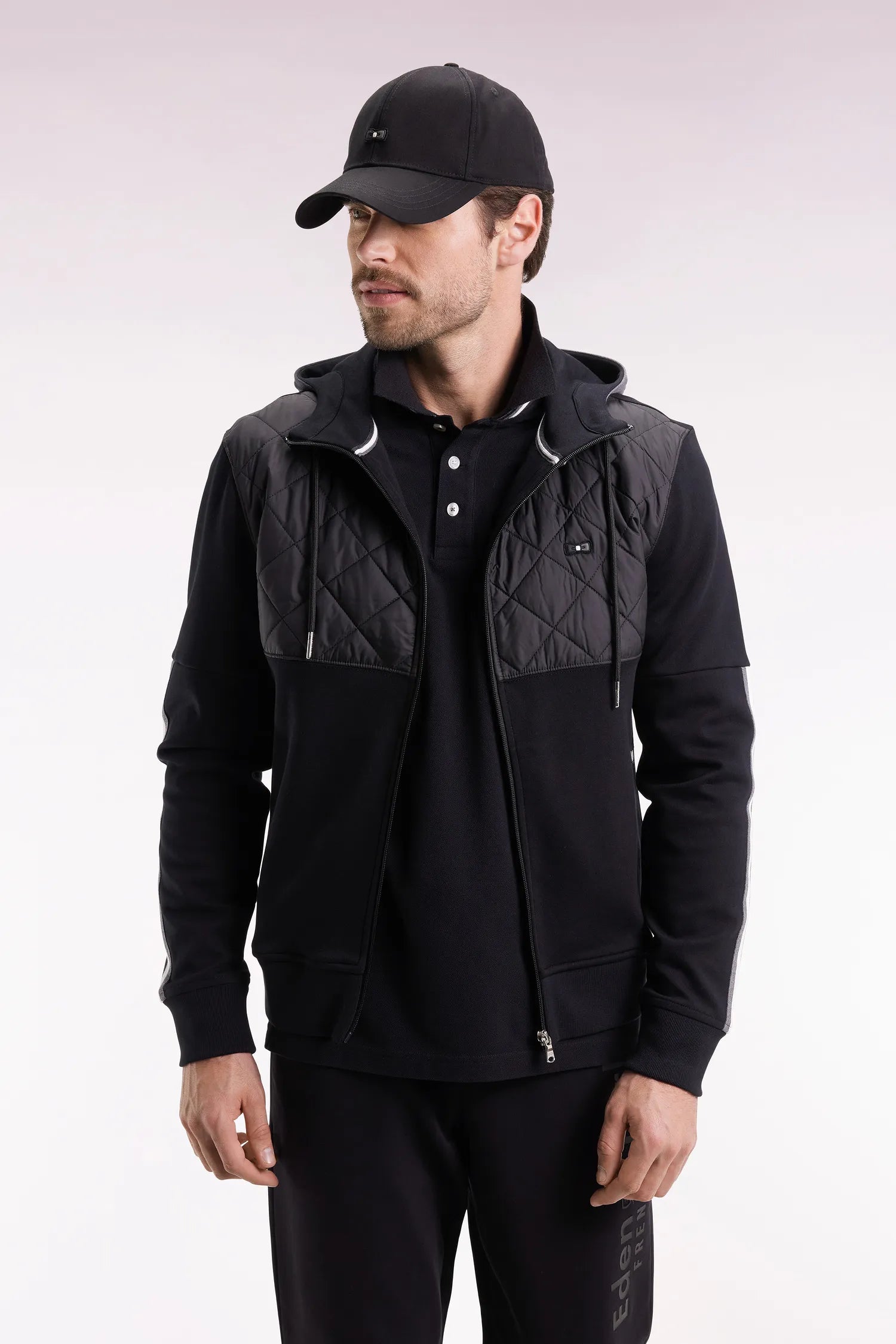 Eden Park_Multi-Color_Black and Grey Quilted Bi-Material Interlock Zip-Up Sweatshirt_H25MAISW0026_NO_01