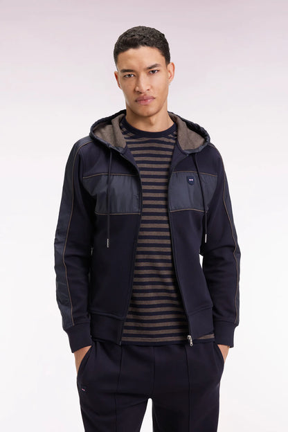 Eden Park_Multi-Color_Zip-Up Hooded Sweatshirt in Navy and Beige Fleece and Nylon_H25MAISW0038_BLF_01