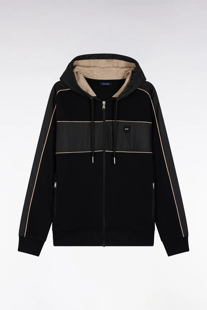 Eden Park_Multi-Color_Black and Beige Fleece and Nylon Zip-Up Hooded Sweatshirt_H25MAISW0038_NO_02