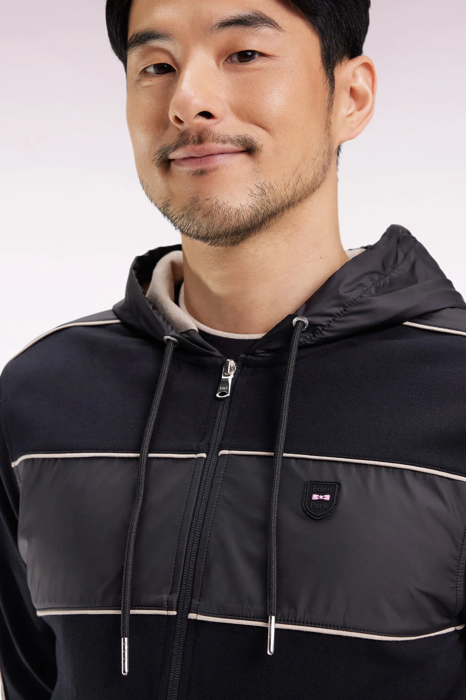 Eden Park_Multi-Color_Black and Beige Fleece and Nylon Zip-Up Hooded Sweatshirt_H25MAISW0038_NO_03