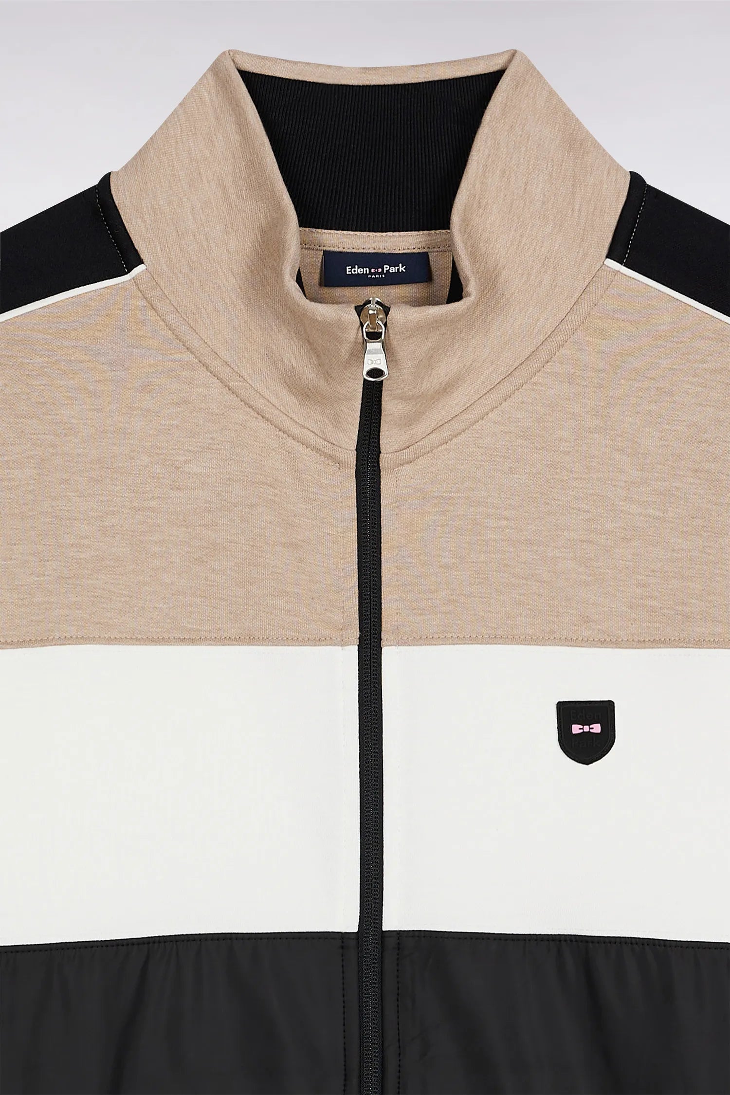 Eden Park_0_Two-Material Zipped Sweatshirt in Beige Quilted Nylon_H25MAISW0045_BEC13_06