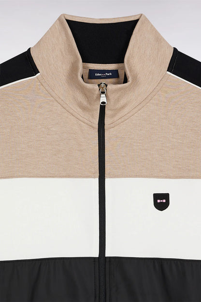 Eden Park_0_Two-Material Zipped Sweatshirt in Beige Quilted Nylon_H25MAISW0045_BEC13_06