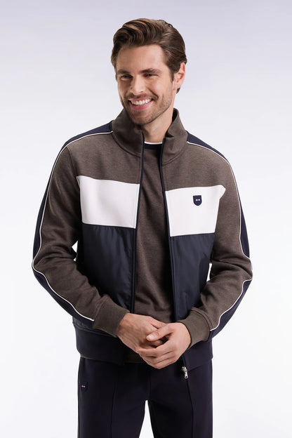 Eden Park_0_Two-Material Zip-Up Sweatshirt in Brown Quilted Nylon_H25MAISW0045_MAM20_01